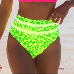 Popvil Vibrant Neon Green High-Waisted Bikini Bottom Size XL
